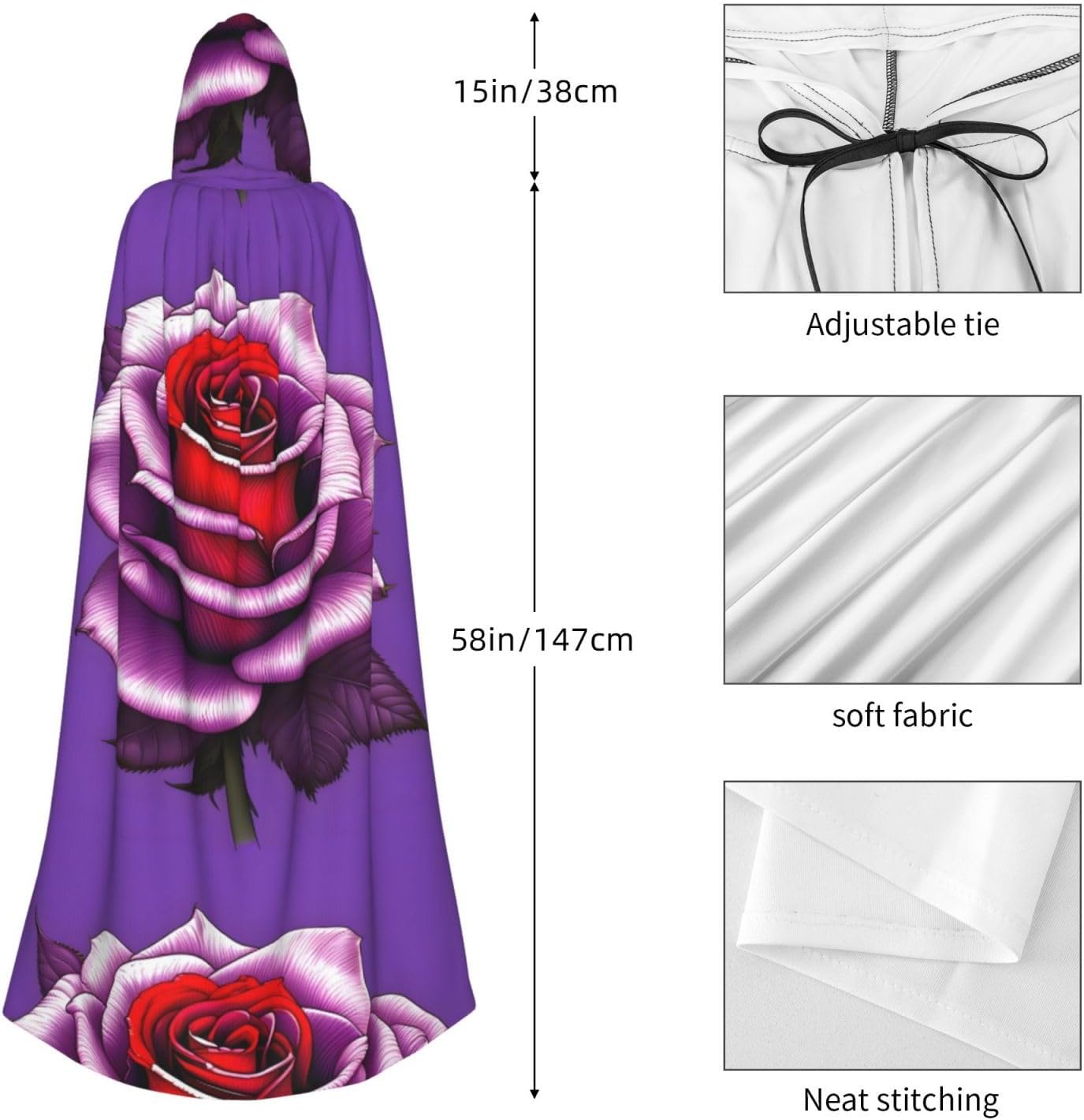 Fuchsia Rose Men Women Halloween Role Play Party Decoration Hooded Poncho