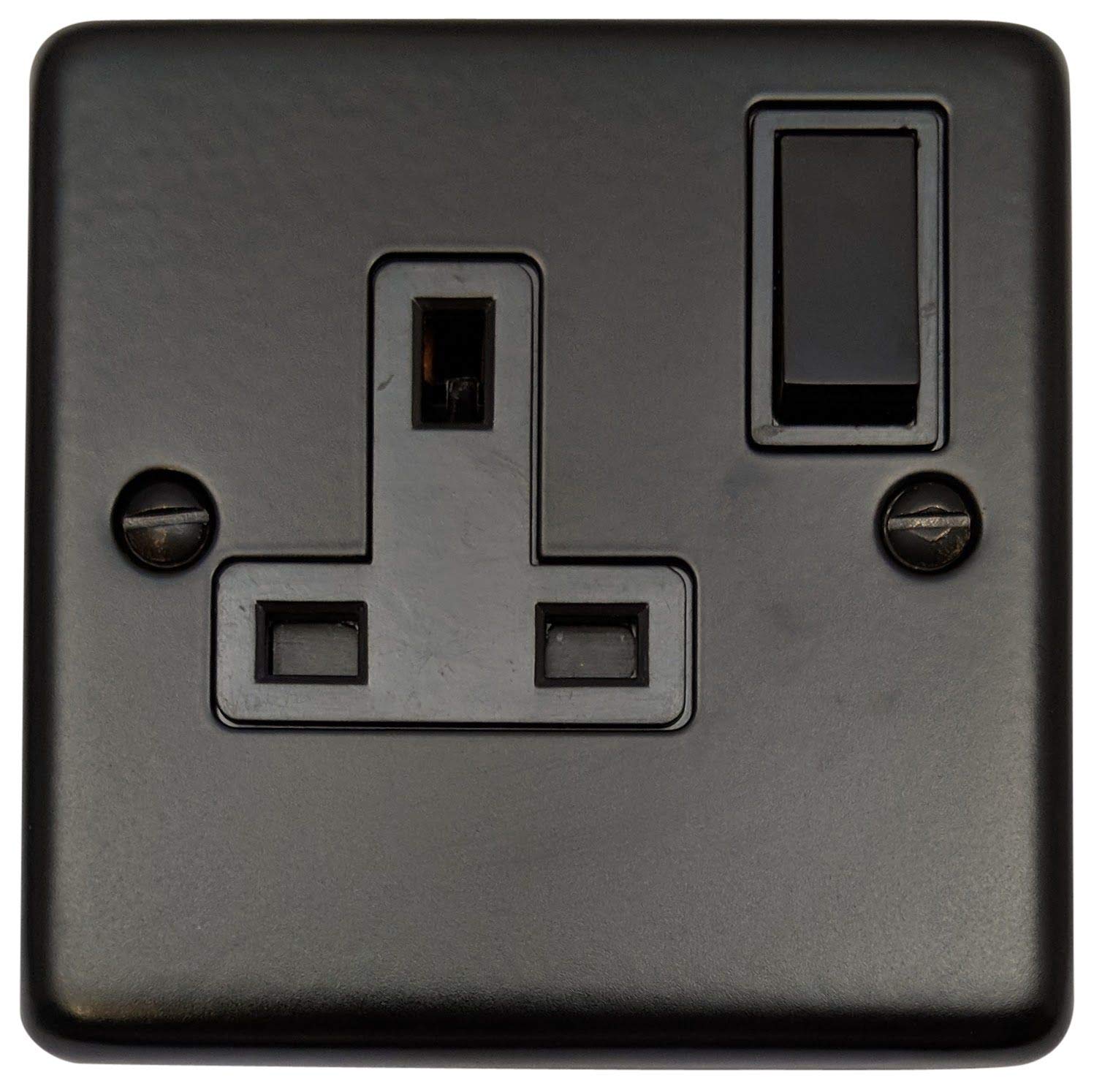G&H Brassware Black G&H Cfb9b Standard Plate Matt 1 Gang Single 13A Switched Plug Socket