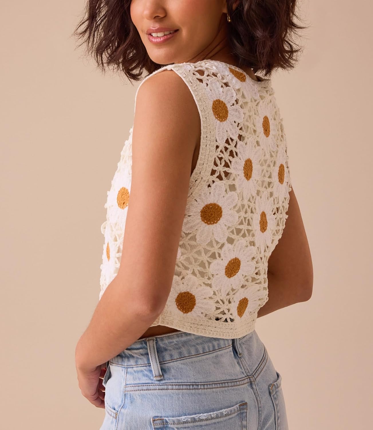 Women Y2K Crochet Knit Vest Cute Tie Front Tank Top Sleeveless V Neck Crop Hollow Out Sweater Vest Going Out Tops - Image 4