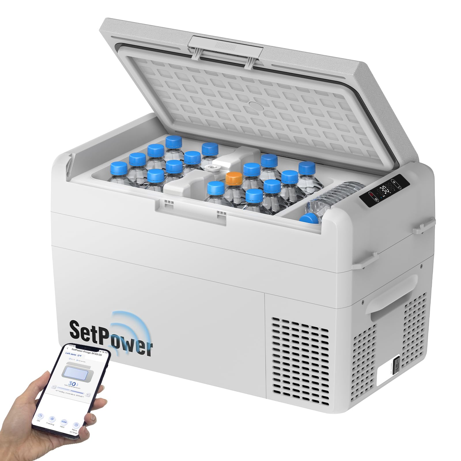 Setpower Car Refrigerator 50 Hours Backup Cooling 27 Quart 12 volt Fridge Portable Car Freezer 12V Coolers for Vehicles Electric Cooler for Car Camping Truck Van RV SUV Road Trip Travel (RF25 Grey)