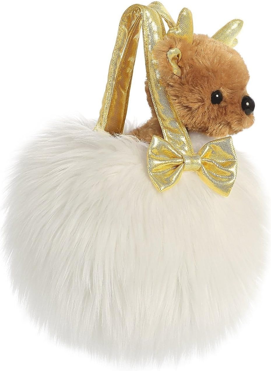 Aurora World Fancy Pals Fluffy Baby Reindeer Pet Carrier - Gold and White Girl's Fashion Purse by Aurora World