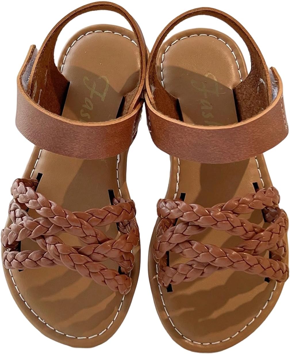 GORGLITTER Girl's Leather Ankle Strap Flat Sandals Dressy Braided Round Open Toe Summer Vacation Beach Cute Sandals 2025