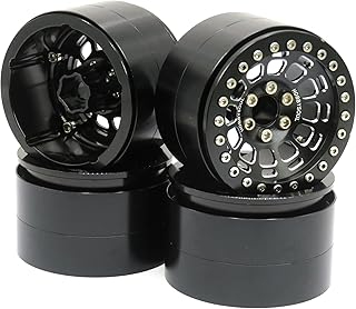 HOBBYSOUL Alloy 2.2 Beadlock Wheels Black Rims, 2.2 Wheels Wide 1.57' / 40mm for RC Crawler Axial SCX10 Capra Wraith RBX10 Ryft/Traxxas AMG 6x6 TRX4 / Redcat Gen8 Everest gen 7 Pro, (4-Pack)