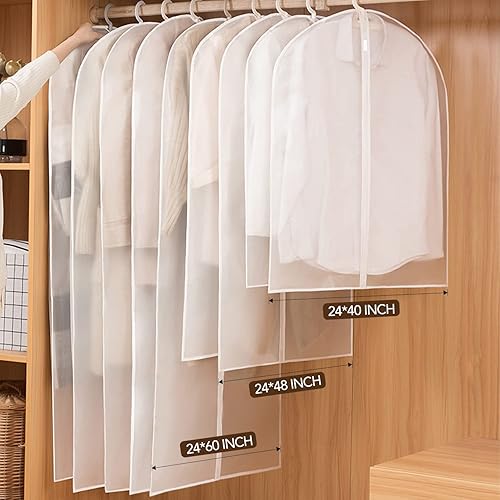Miniatura 4 de Bolsas de ropa para colgar ropa  Fundas de ropa a prueba de polvo de 40, 48 y 60 pulgadas, paquete de 10 bolsas de trajes, bolsa de ropa colgante