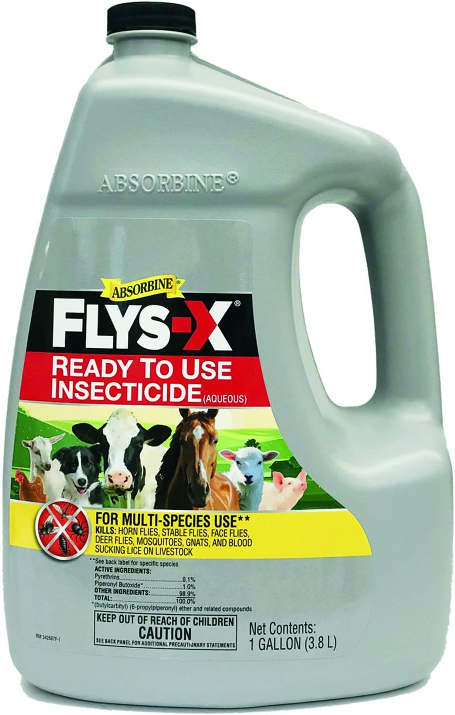 Absorbine Flys-X Ready to Use Water-Based Insecticide for Livestock, Horses, Dogs, Kills & Repels Flies, Mosquitoes, Gnats, Lice, 128oz…