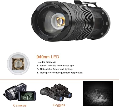 Miniatura 2 de ULTRAFIRE 940nm IR iluminador, mini linterna infrarroja zoomable LED para dispositivos de visión nocturna, SK98
