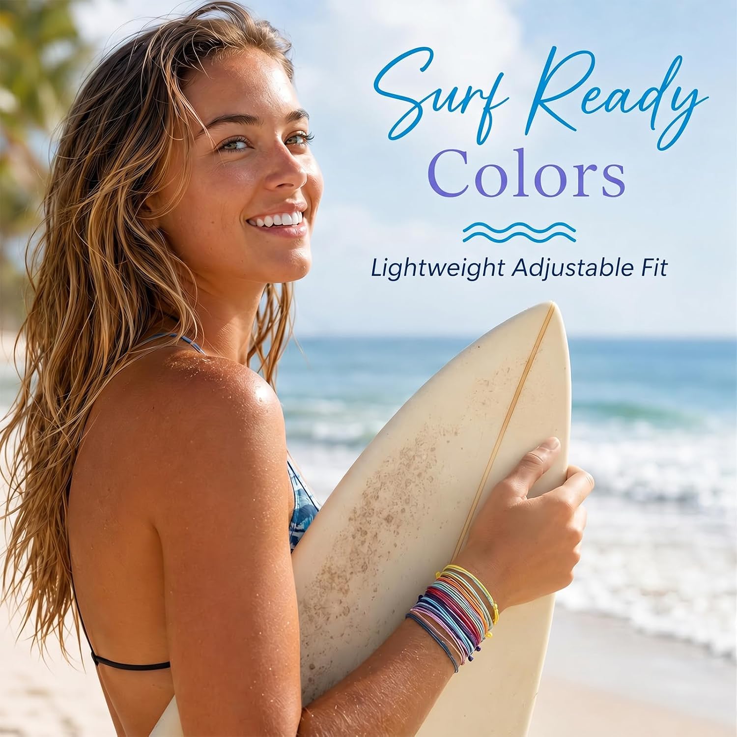Roe Dolph Adjustable String Bracelets for Women Men Beach Friendship Bracelet Set Summer Ocean Wave Surfer Cord Bracelets Colorful Boho Jewelry Vacation Party Favors Gifts