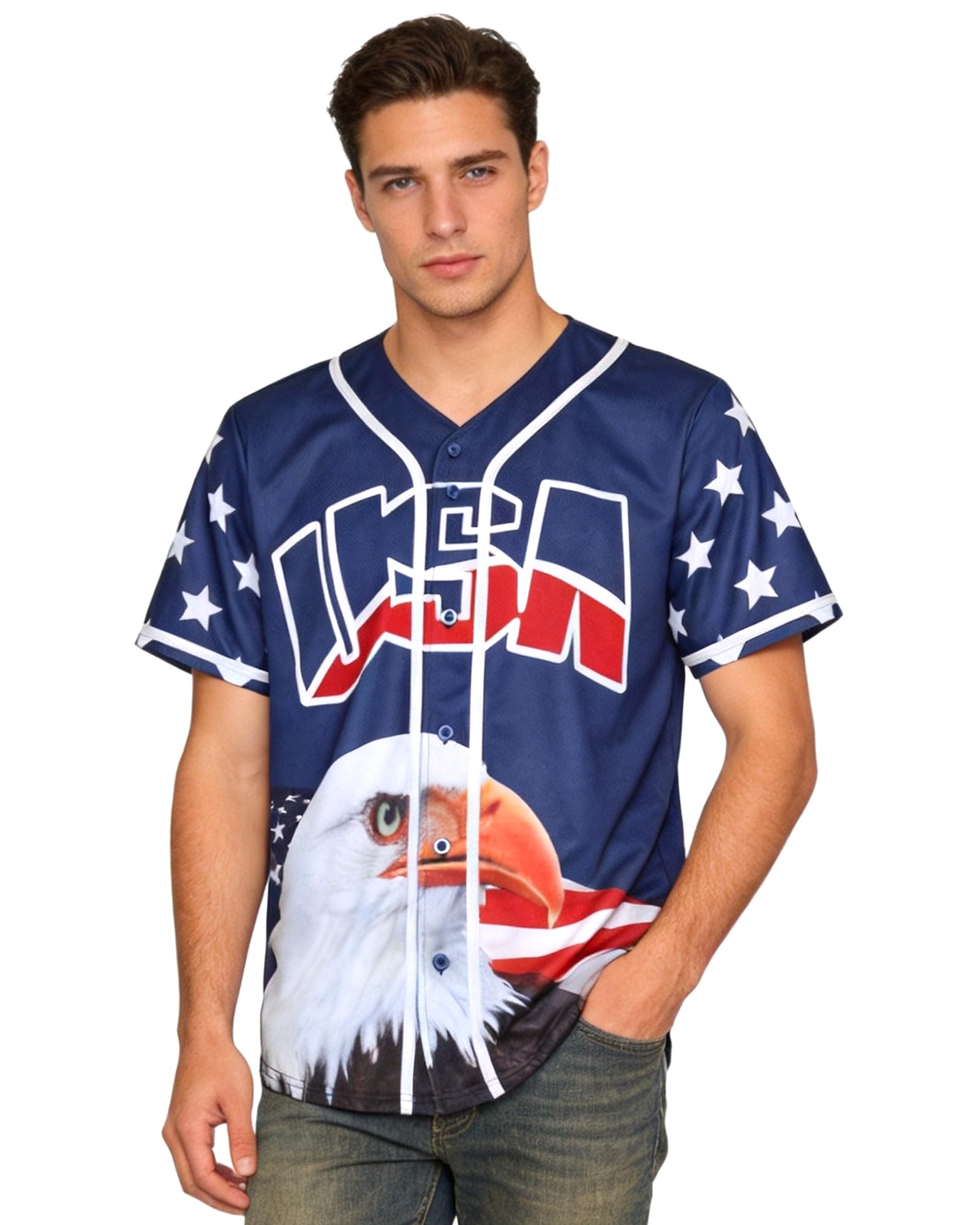 Maillot de baseball USA homme Drapeau américain Statue de la Liberté aigle Amérique Chemise sport