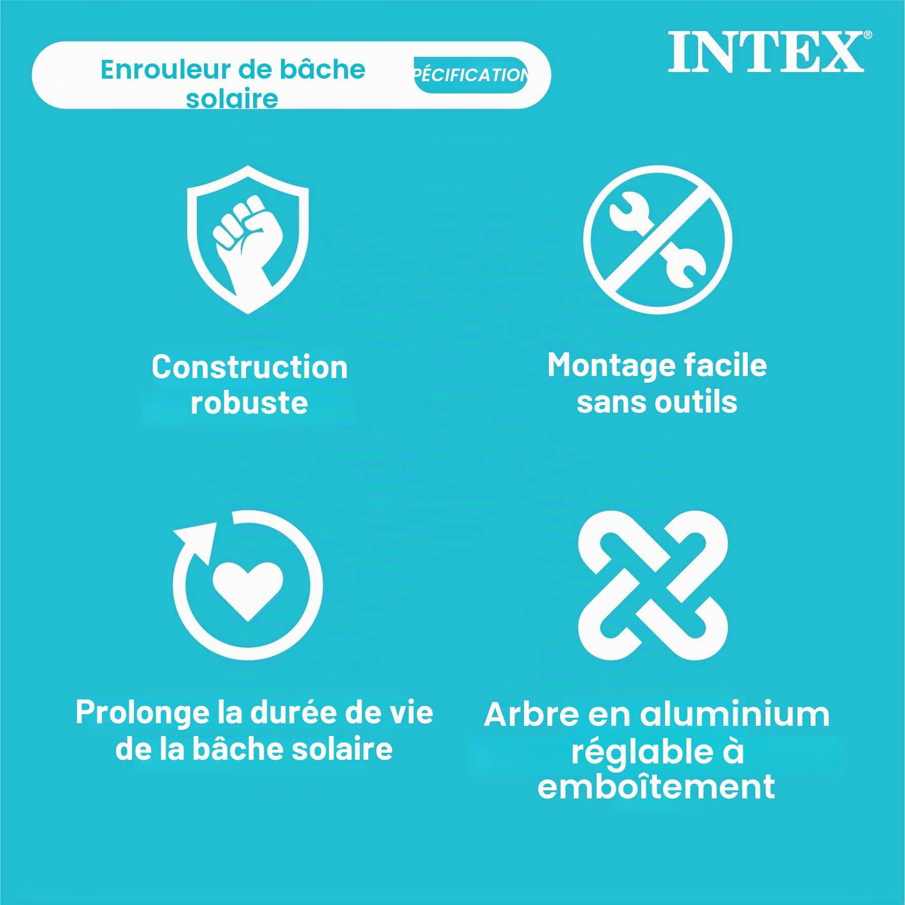 Intex Enrouleur bâche à Bulles pour Piscine rectangulaire 2,74m 4,88m