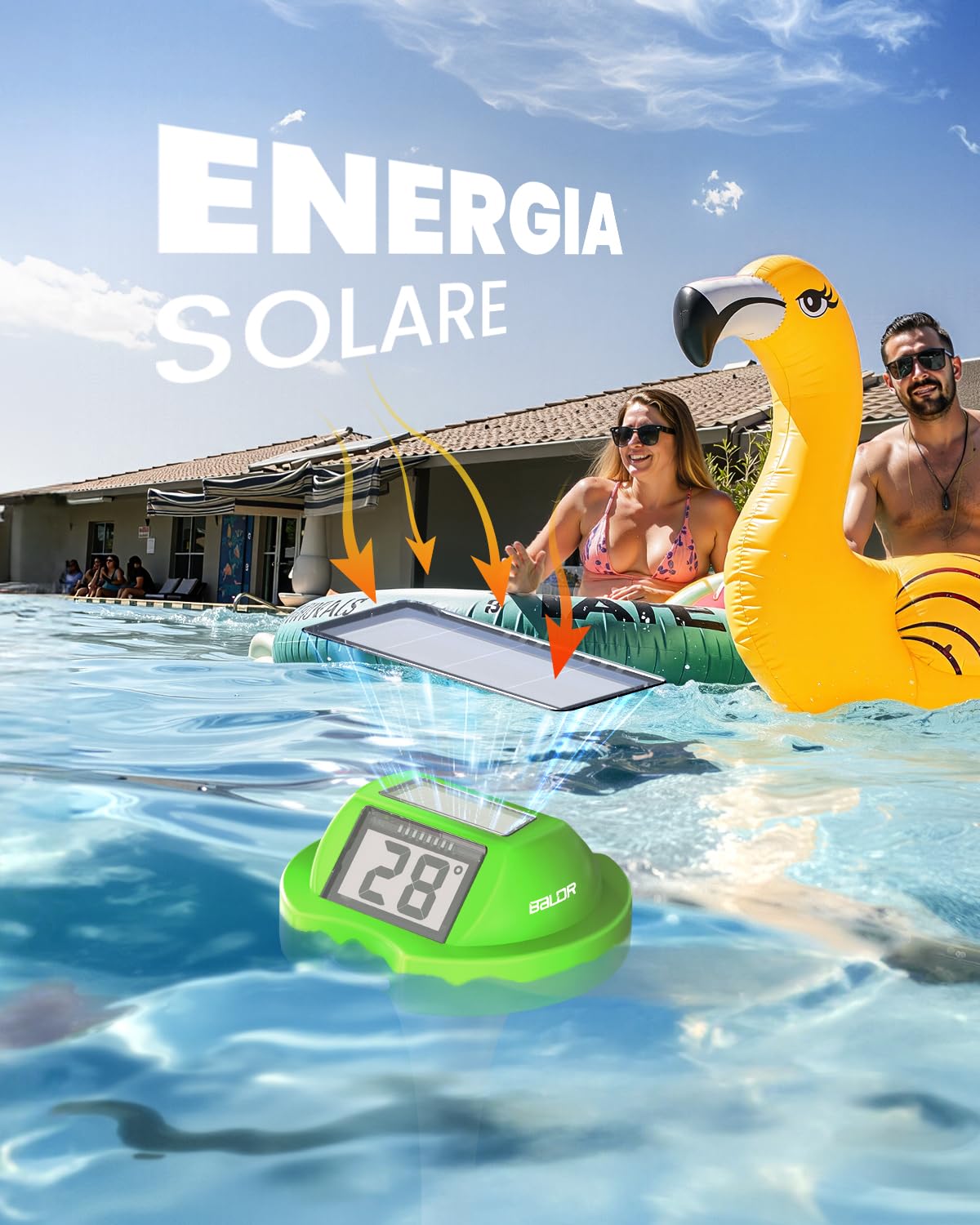 Termometro Galleggiante BALDR Solare con Doppio Display Anti-Riflesso | Sensore Temperatura Digitale IPX7 per Piscine/SPA(Verde)
