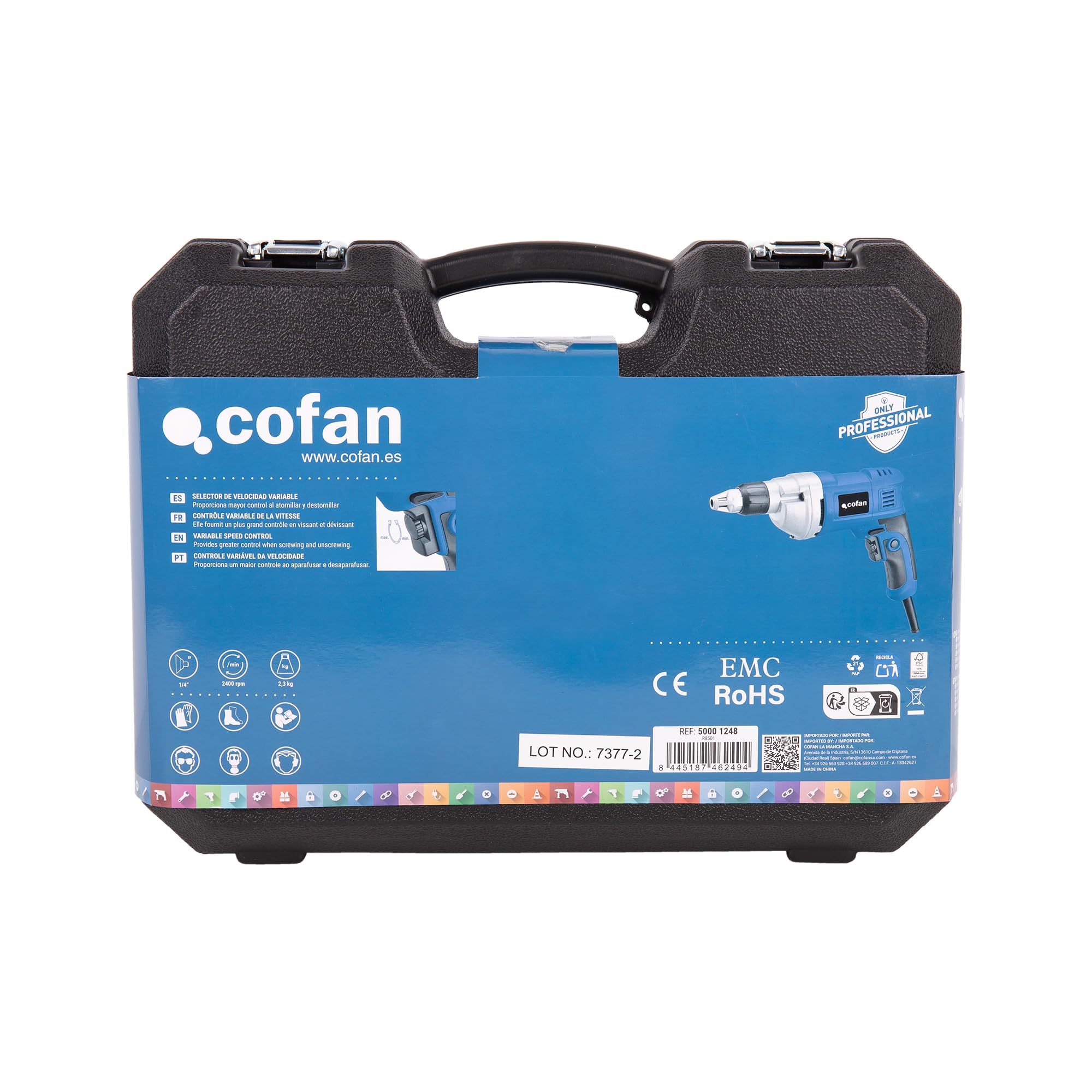 Cofan Atornillador eléctrico para paneles de yeso 600 W 2400 rpm, Control de velocidad variable, mango ergonómico, botón de bloqueo, Atornillador de obra en seco con cable