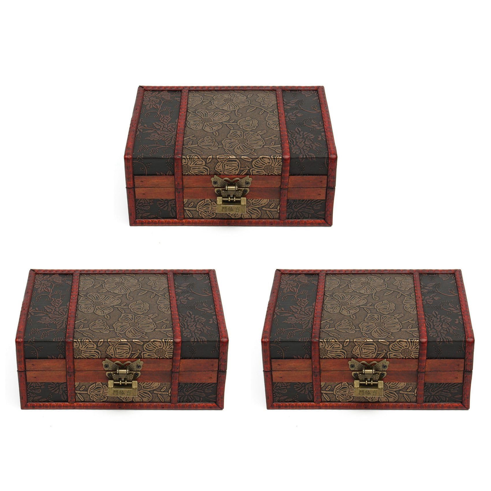 Boite-Cadeau de Stockage en Bois Vintage avec Serrure Boite Decorative Lot de 3