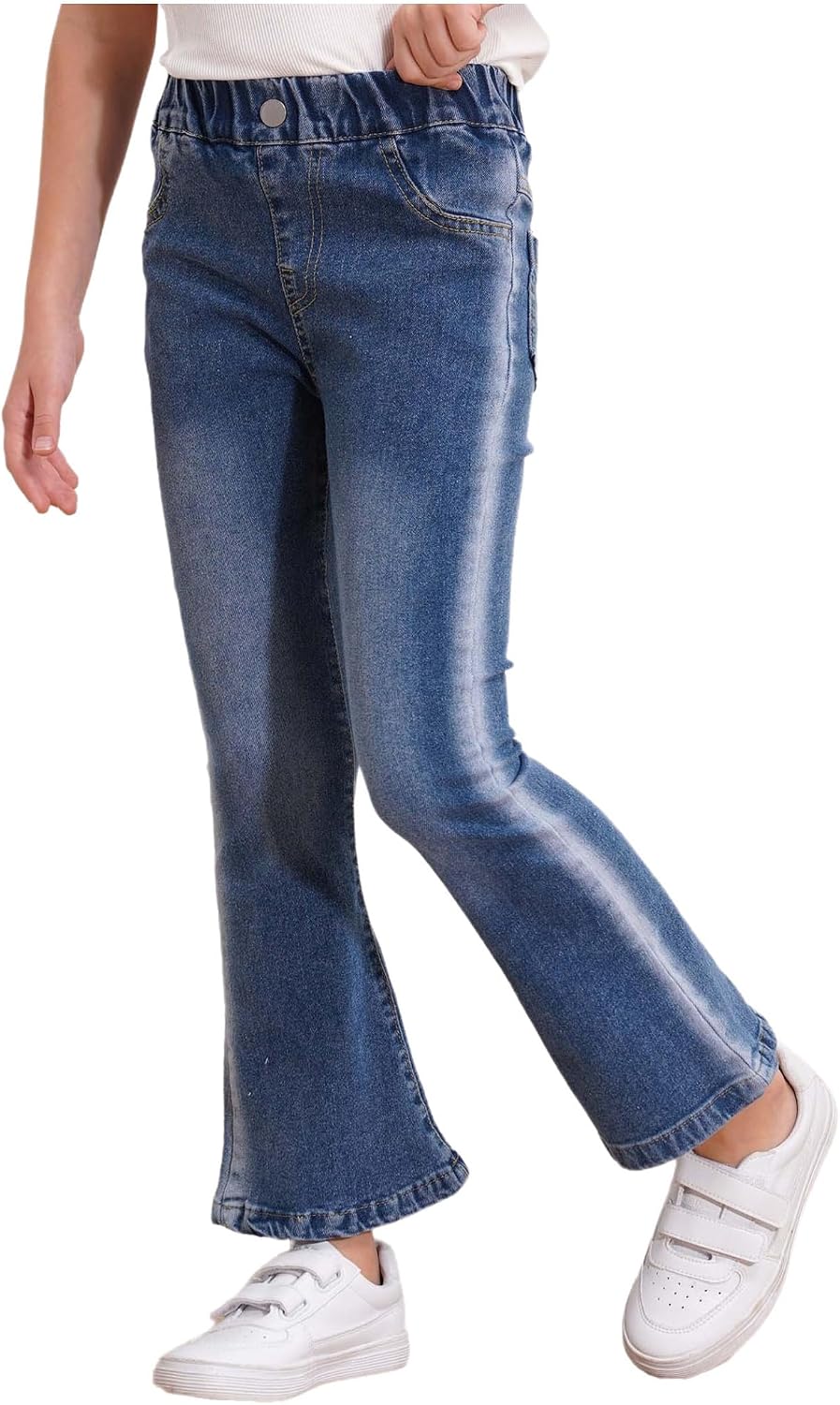 Kids Girls Skinny Flared Jeans Bell-Bottom Denim Pants Casual Elastic Waist Casual Trousers