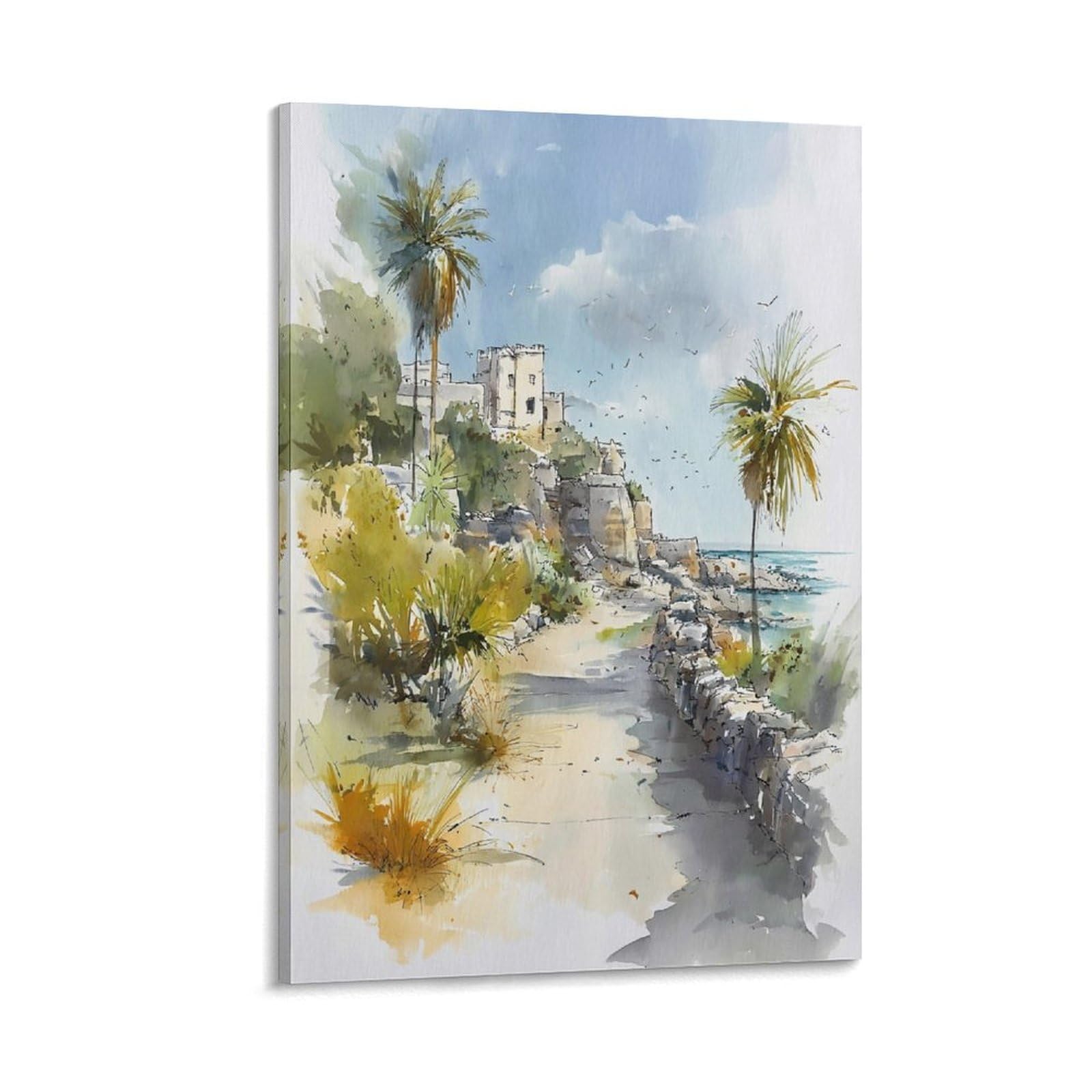 LCYNNH Tulum Beach Mexico 24x36inch(60x90cm) Vintage Travel Poster Watercolor Canvas Art