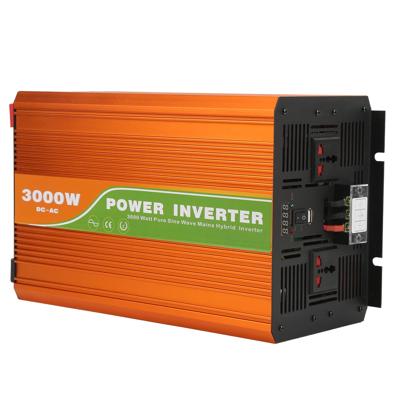 Changor Inverter di Potenza a Onda Sinusoidale Pura da 3000 W Design Compatto Uscita Ad Alta Efficienza per Barche e Pannelli Solari Lega di Alluminio (CC 12 V)