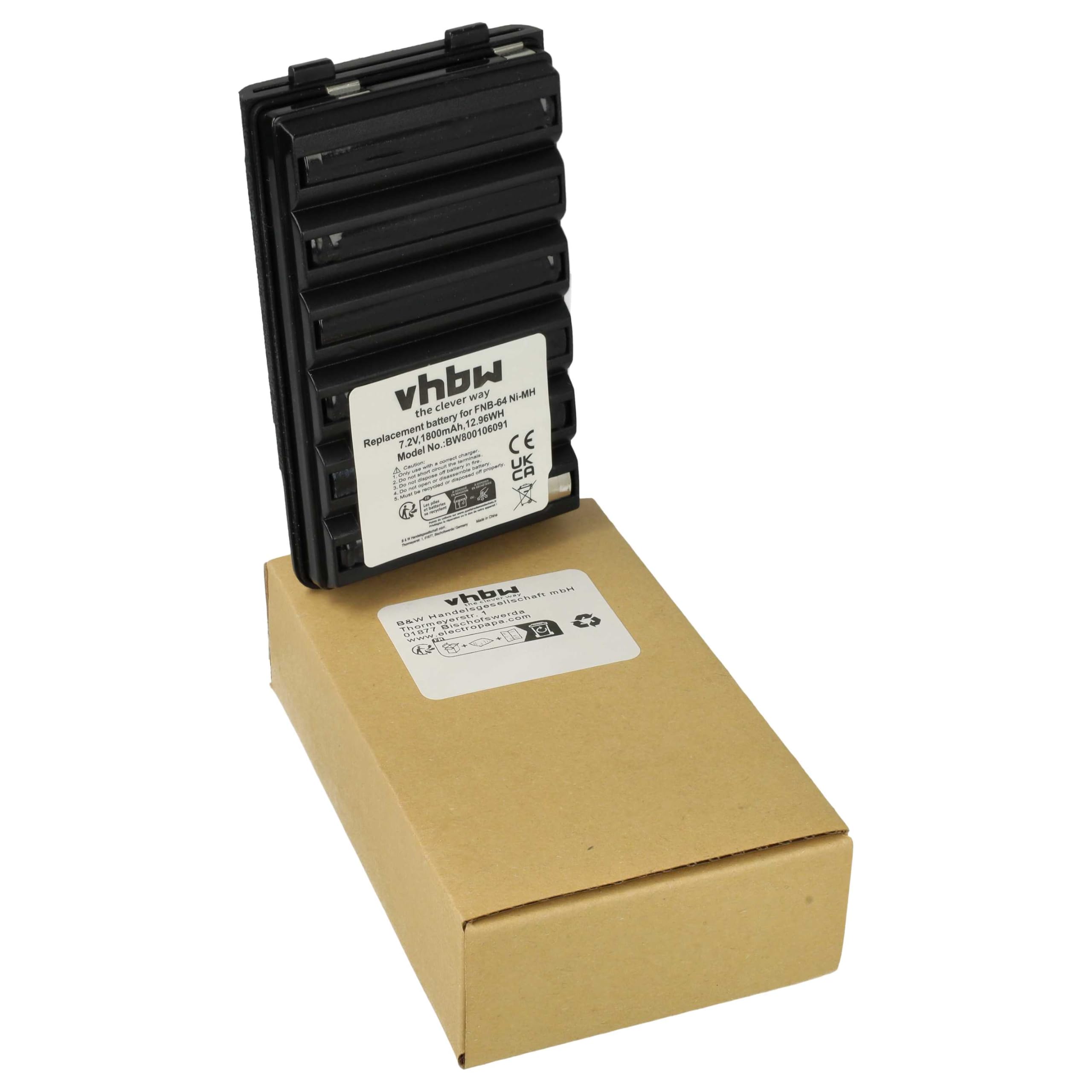 vhbw Batería Compatible con Yaesu Vertex FT-277R, FT-250R, FT-250E, FT60, FT-270R, FT-270E, FT-60 Radio (1800 mAh, 7,2 V, NiMH)