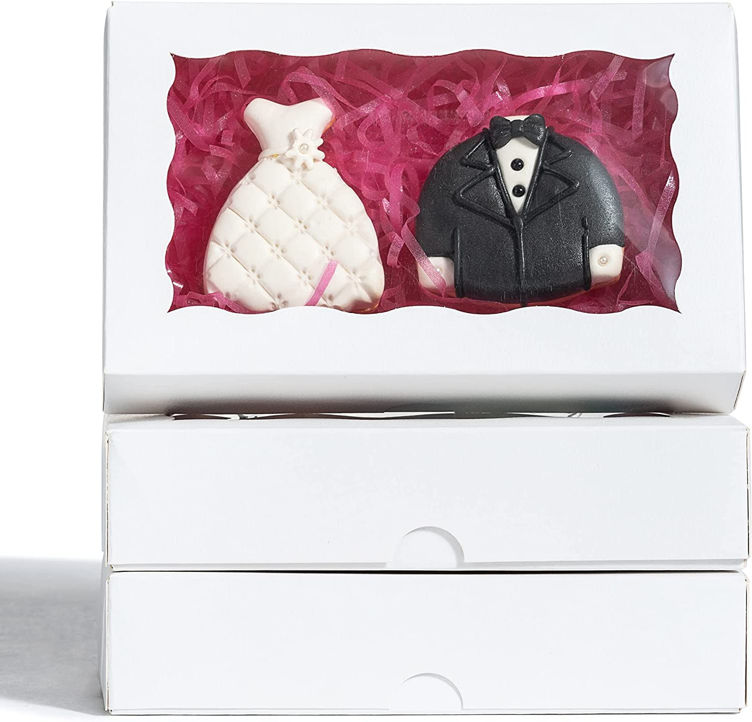 BAKEFY� 20 piece,White 6x3 x2 Inch Cookie Boxes White Bakery Boxes with Window Pastry Boxes Dessert Boxes for Candy Chocolate Strawberries Cakes Muffins Donuts and Party Favor