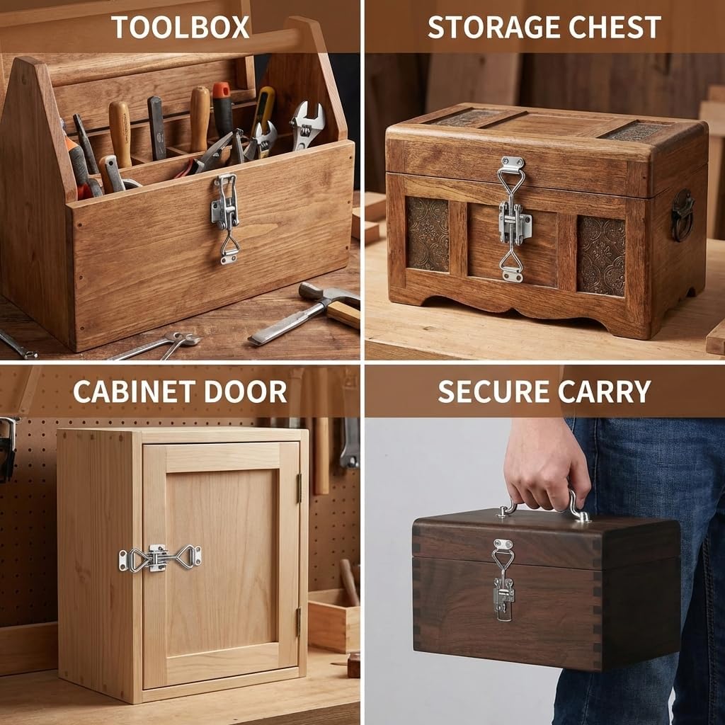 Stainless Steel Tension Lock Set - 2 Piece Box Lock with Keyhole - Adjustable, Robust Lever Lock for Cabinets, Doors, Boxes and More