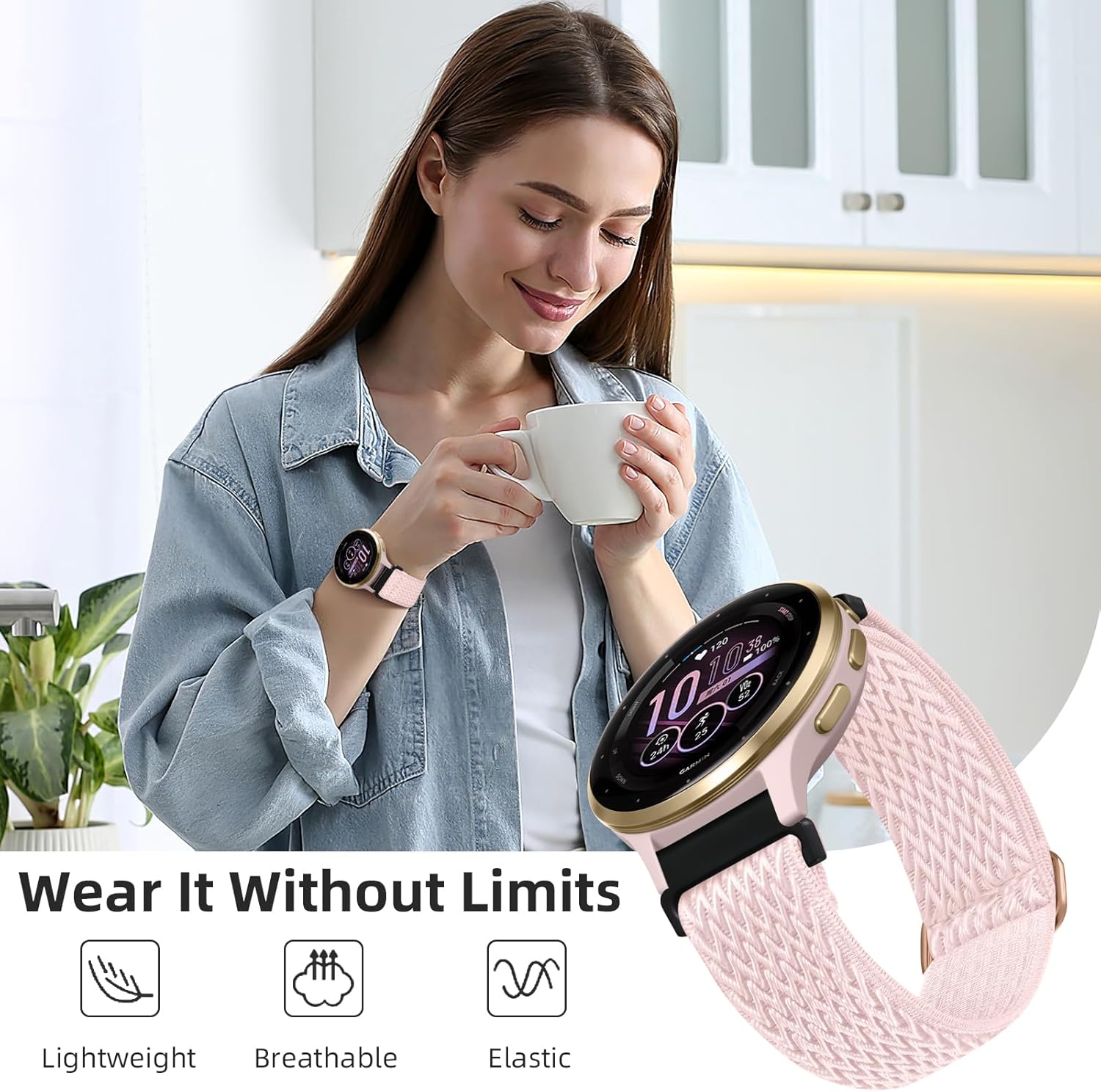 GEAK 20mm Quick Release Replacement Wristband Compatible with Garmin Vivoactive 6 / Vivoactive 3 /Vivoactive 5 Watch Band, Adjustable Stretchy Nylon Solo Loop Elastic Straps for Venu/Venu Sq Men Women - Image 5