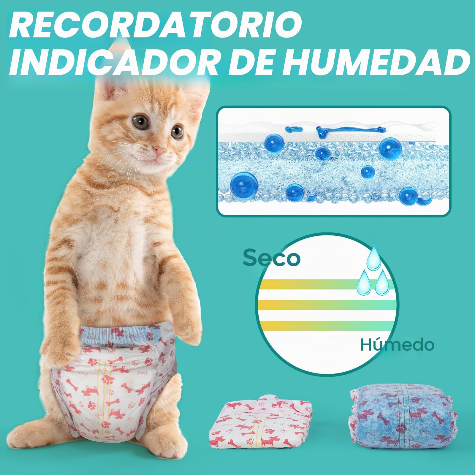 Pet Soft Pañales Desechables para Gatos, 20 Unidades, Súper absorbentes, Pañales para Gatos Hembras en Calor/Temporada/incontinencia con indicador de Humedad (XS-20 Unidades)