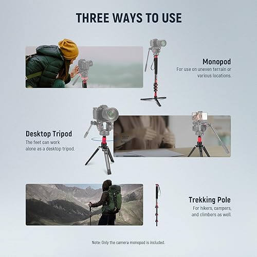 Miniatura 7 de NEEWER Soporte monopie para cámara de 67.7 pulgadas, trípode de viaje de fibra de carbono ligero con base desmontable para videocámara DSLR,