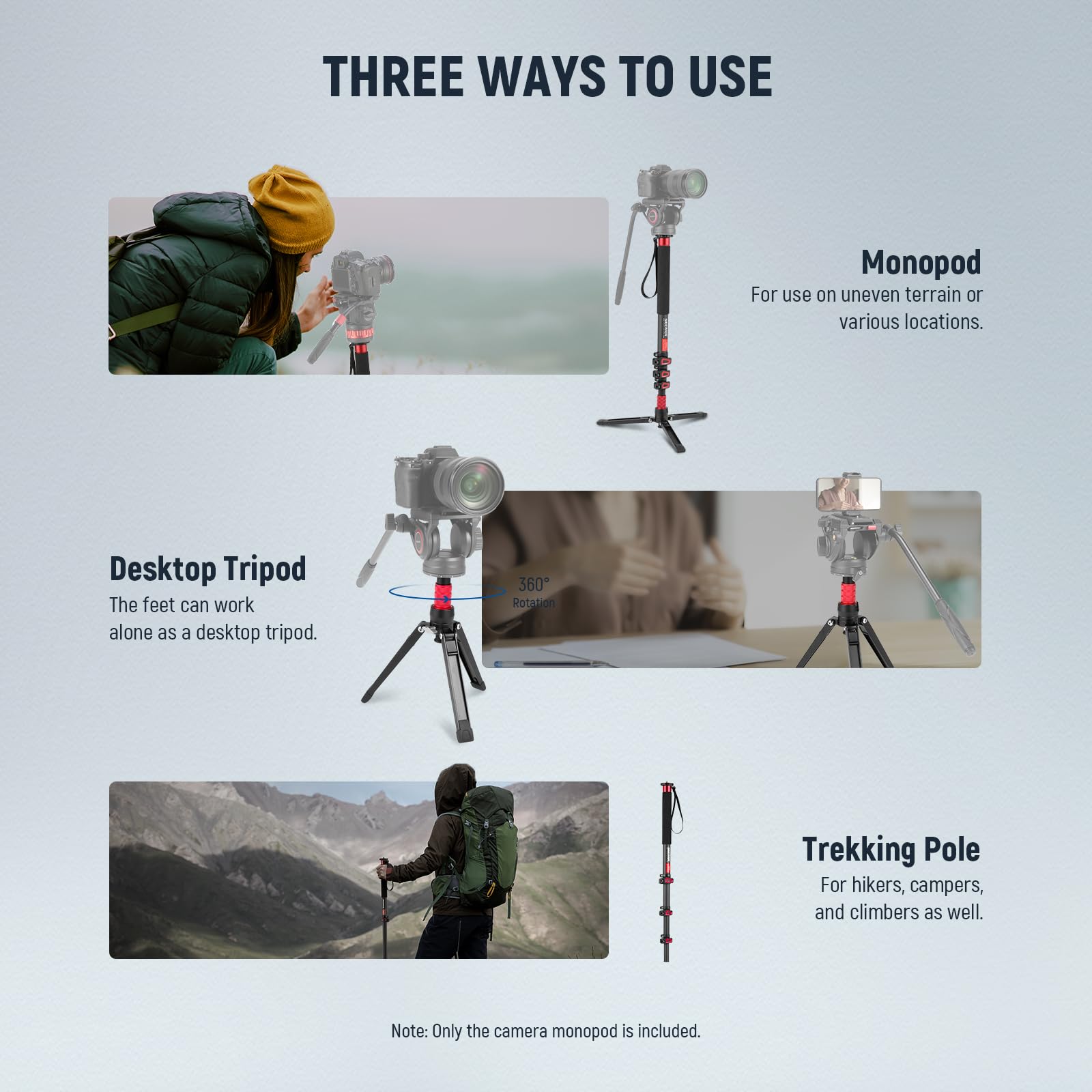 NEEWER 172cm Monopiede Fotocamera, Treppiede da Viaggio Leggero in Fibra Carbonio con Base Staccabile per DSLR Videocamera Riprese Video, Bastone Telescopico per Selfie Trekking, Max 6kg, TP71