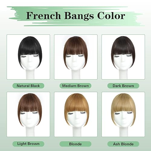 Miniatura 4 de NAYOO Flequillo con clip, extensiones de cabello 100 % humano, flequillo francés, flequillo francés con flecos de color marrón medio con sienes,