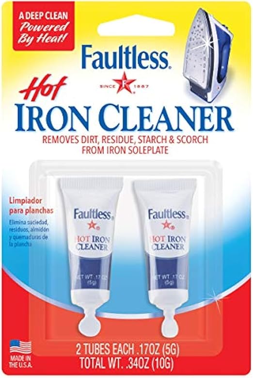 FAULTLESS Hot Iron Cleaner, Non-Toxic Steam Iron Cleaner, Removes Melted Fabrics, Glue, Hard Water, Lime Deposits & Starch - 2 X 0.17 oz Tubes Blister Packs