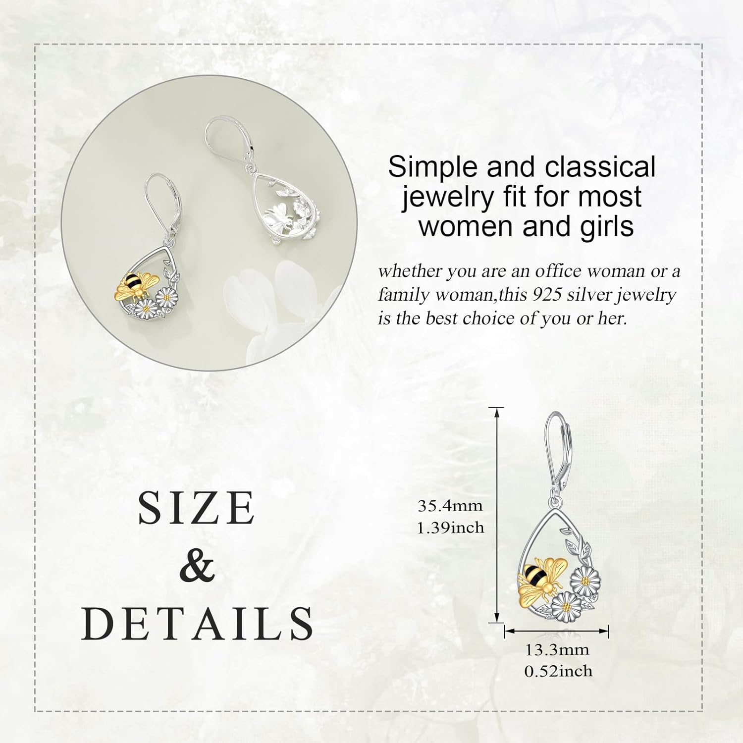 Hummingbird/Bee/Butterfly/Dragonfly Drop Earrings for Women 925 Sterling Silver Daisy Leverback Earrings for Girls Hummingbird Jewelry - Image 3