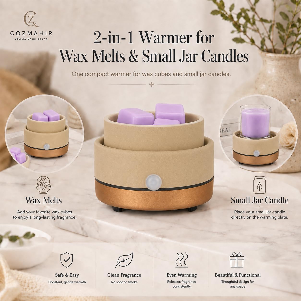 Ceramic Wax Melt Warmer 3-in-1 Candle Wax Warmer for Scented Wax image 4