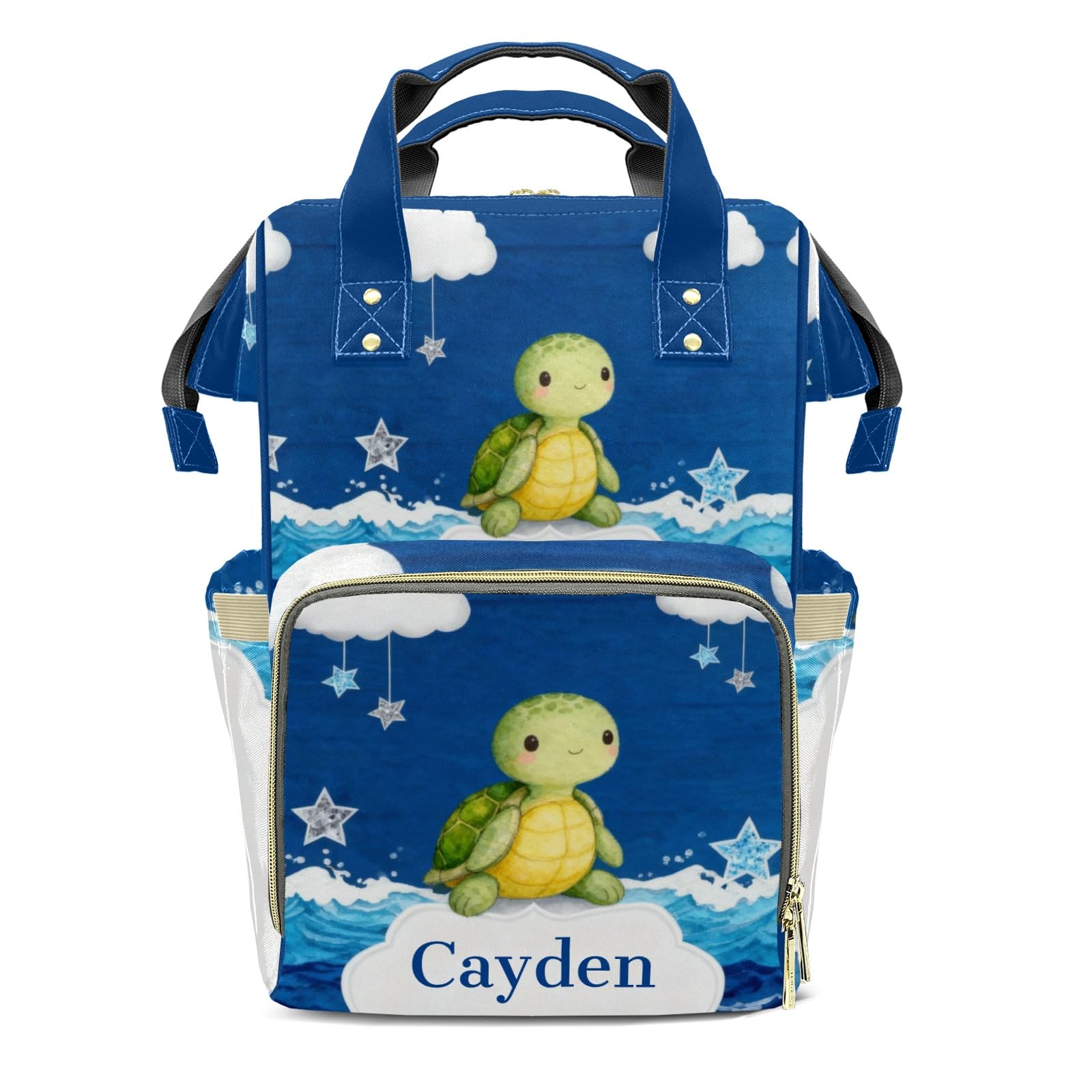 Personalized Diaper Bag Backpack Name Watercolor Turtle Star Functional Waterproof Bag: Gift for Moms, Dads