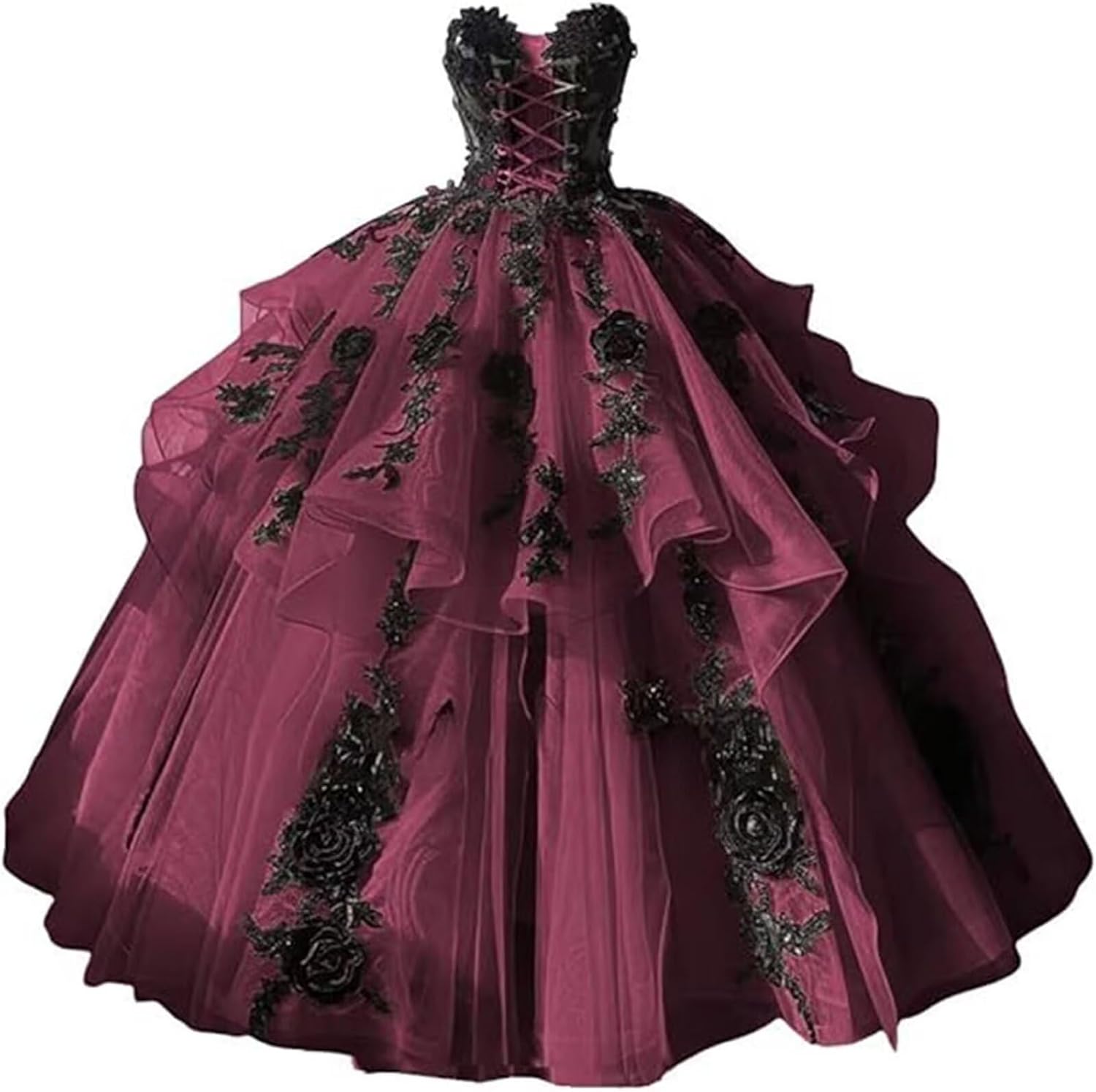 Women's Organza Lace Applique Prom Dress Lace-Up Sweetheart Quinceanera Dress