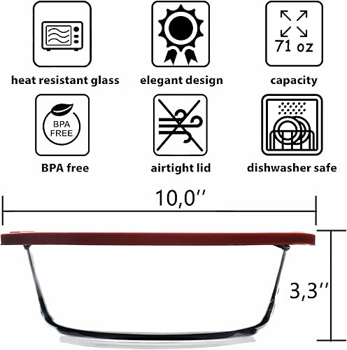 Miniatura 2 de ums Platos de vidrio para hornear de 2.2 cuartos de galón para horno, recipientes de almacenamiento de alimentos con tapas, recipientes de