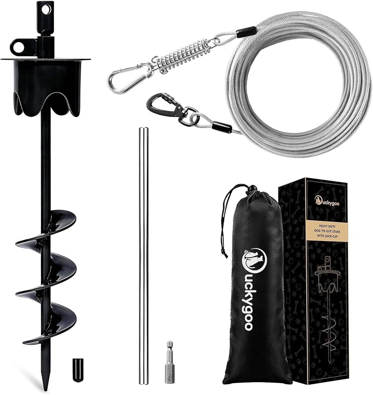 Estaca espiral de contenção para cães com cabo de aço revestido e mola antichoque Duckygoo, 9,14 m