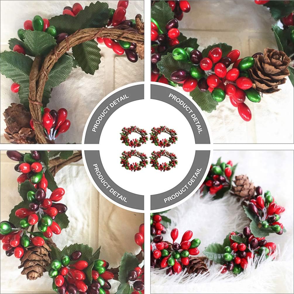 PRETYZOOM 4Pcs Christmas Candle Rings - Artificial Berry Mini Wreath for Pillar Candles - Holiday Table Decorations, Rustic Wedding Centerpiece