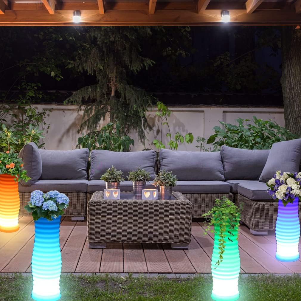20-inch Cordless LED Lighted Vase w/Remote, Rechargeable LED Vase Night Light Floor Mood Lamp, 16 Colors & 4 Modes Dimmable LED Flower Pot, Waterproof Light Up Planter for Bedroom Path Bar Party Decor