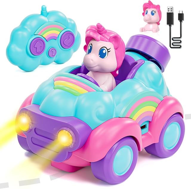 Lehoo Castle 2 Year Old Girl Toys, Rechargeable Remote Control Car with Lights & Music, Toddler Girl Unicorn Toys RC Car