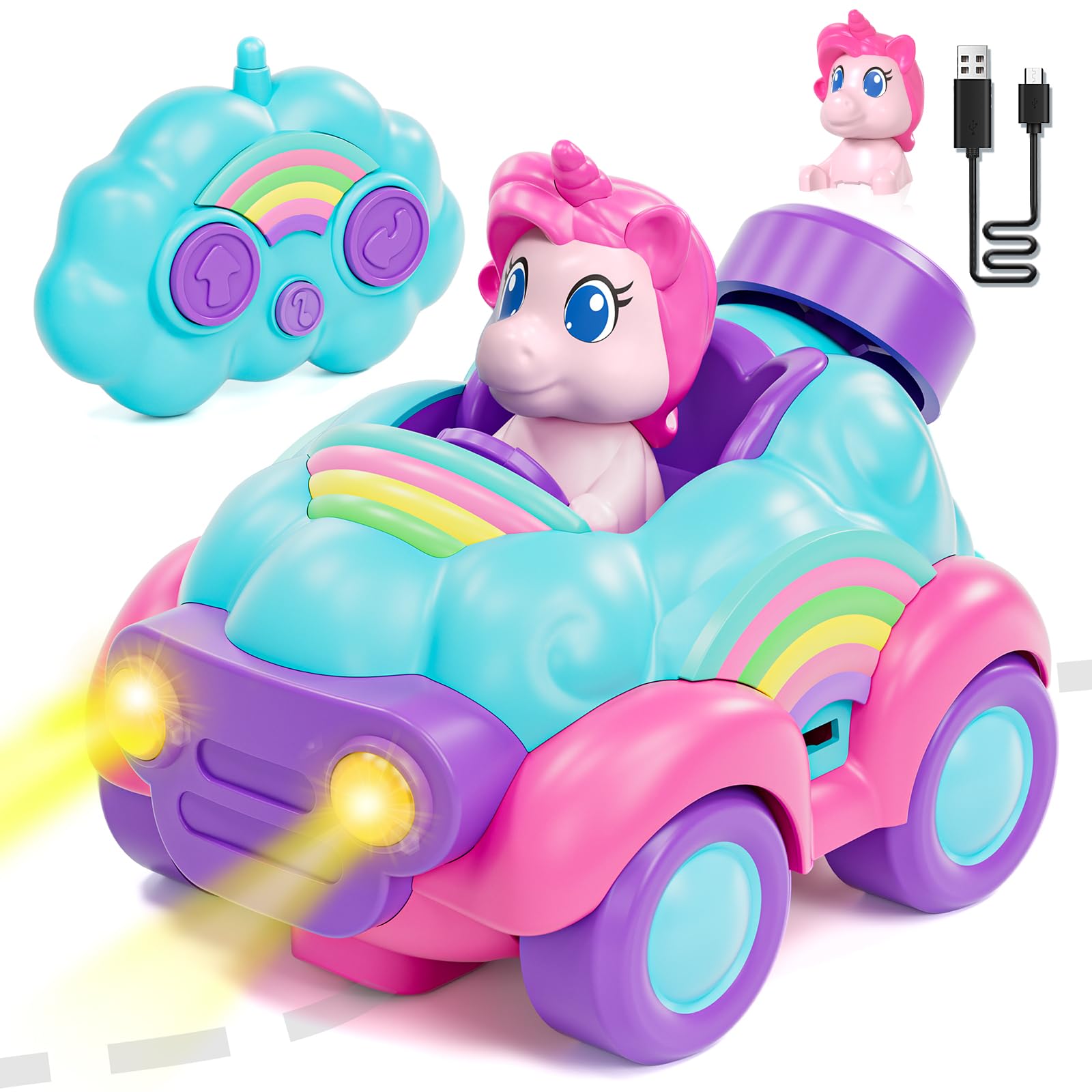 Lehoo Castle Remote Control Car for Girls, Rechargeable RC Cars w/Light & Music, Unicorn Remote Control Car for Toddlers 1-3, 2 Year Old Girl Toys Birthday Gift