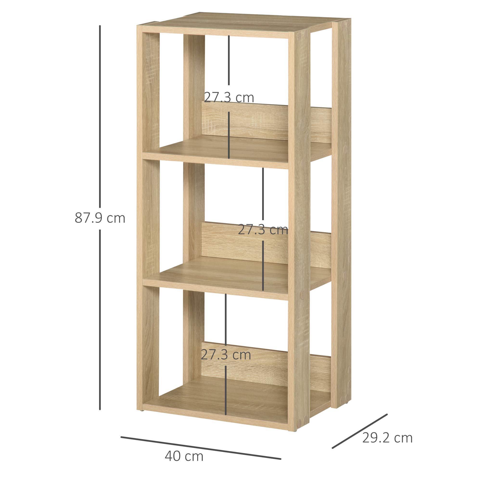 HOMCOM Libreria Scaffale in Legno a Parete con 3 Ripiani, Antiribaltamento, Piedini Antiscivolo, 40x29.2x87.9cm