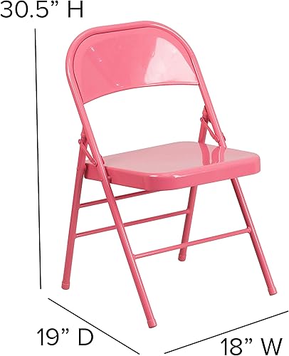 Miniatura 2 de EMMA + OLIVER Paquete de 4 sillas plegables coloridas de metal con triple refuerzo rosa