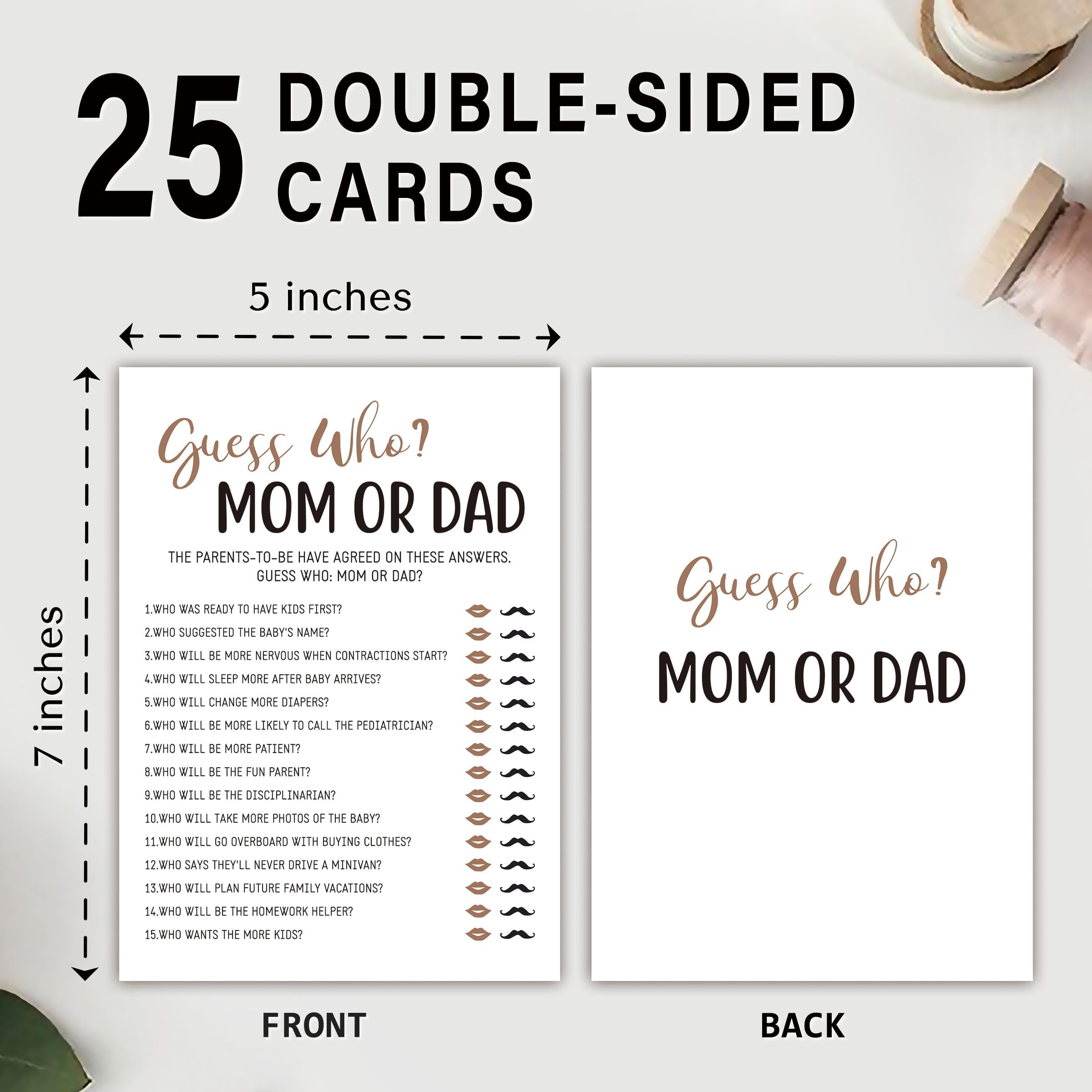 Mom Or Dad Guessing Game Cards - 25 Baby Shower Activity Cards Gender Neutral