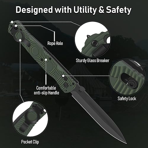 Miniatura 2 de TONGASS Cuchillo plegable, cuchillos de bolsillo de acero inoxidable y cuchillos plegables, cuchillo táctico EDC de 10.2 pulgadas con bloqueo de