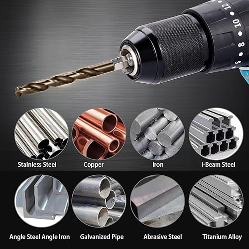 Miniatura 8 de Juego de brocas de cobalto con vástago hexagonal de 14 para metal y acero endurecido, 13 brocas helicoidales M35 HSS de 116 a 14 pulgadas para