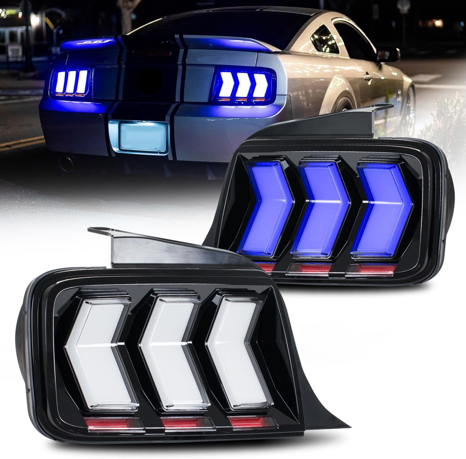 HCMOTIONZLED Tail Light Assembly Compatible with Ford Mustang 2005-2009 Start up Animation & Sequential Turn & Six turn signal mode Signal Assembly (RGB TAILLIGHT)