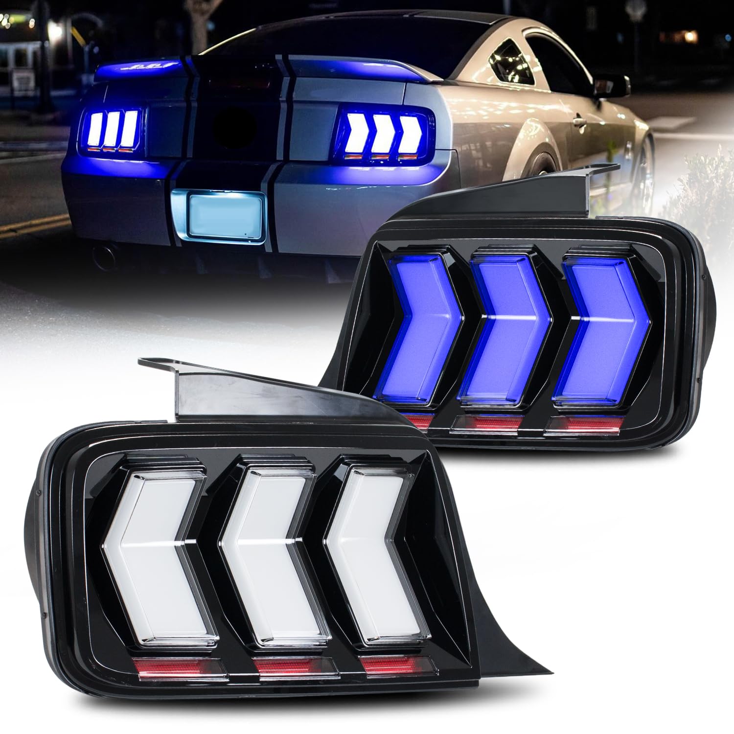 HCMOTIONZLED Tail Light Assembly Compatible with Ford Mustang 2005-2009 Start up Animation & Sequential Turn & Six turn signal mode Signal Assembly (RGB TAILLIGHT)