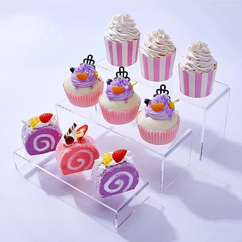 3 elevadores acrílicos rectangulares para exhibición, adecuados para postres de alimentos, perfumes, cosméticos, joyas, coleccionables, marionetas de WEITELAI