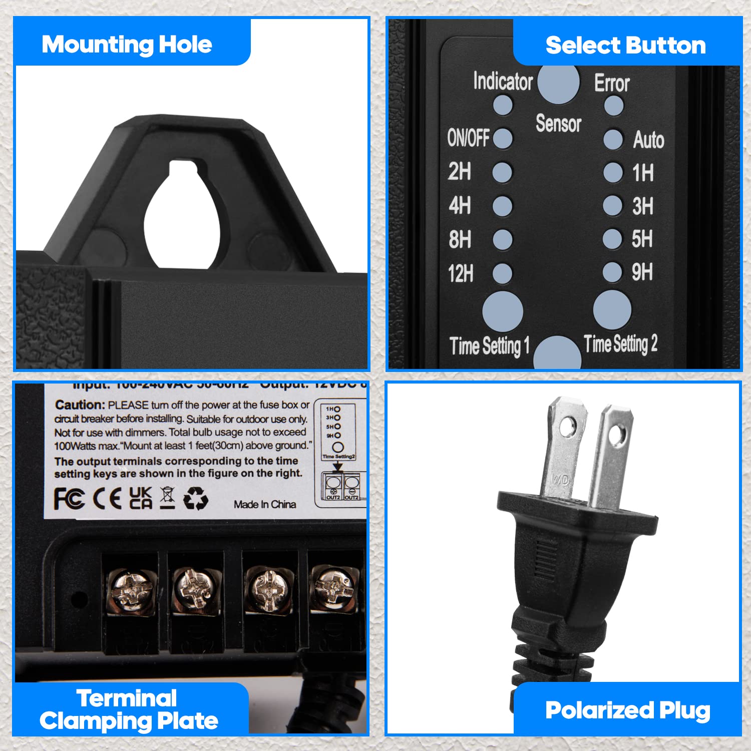 SMY Lighting 100W Outdoor Low Voltage Transformer with Timer and Photocell Sensor,120V AC to 12V DC Weatherproof for LED Landscape Lighting,Deck Lights,Spotlight, Pathway Light,ETL Listed