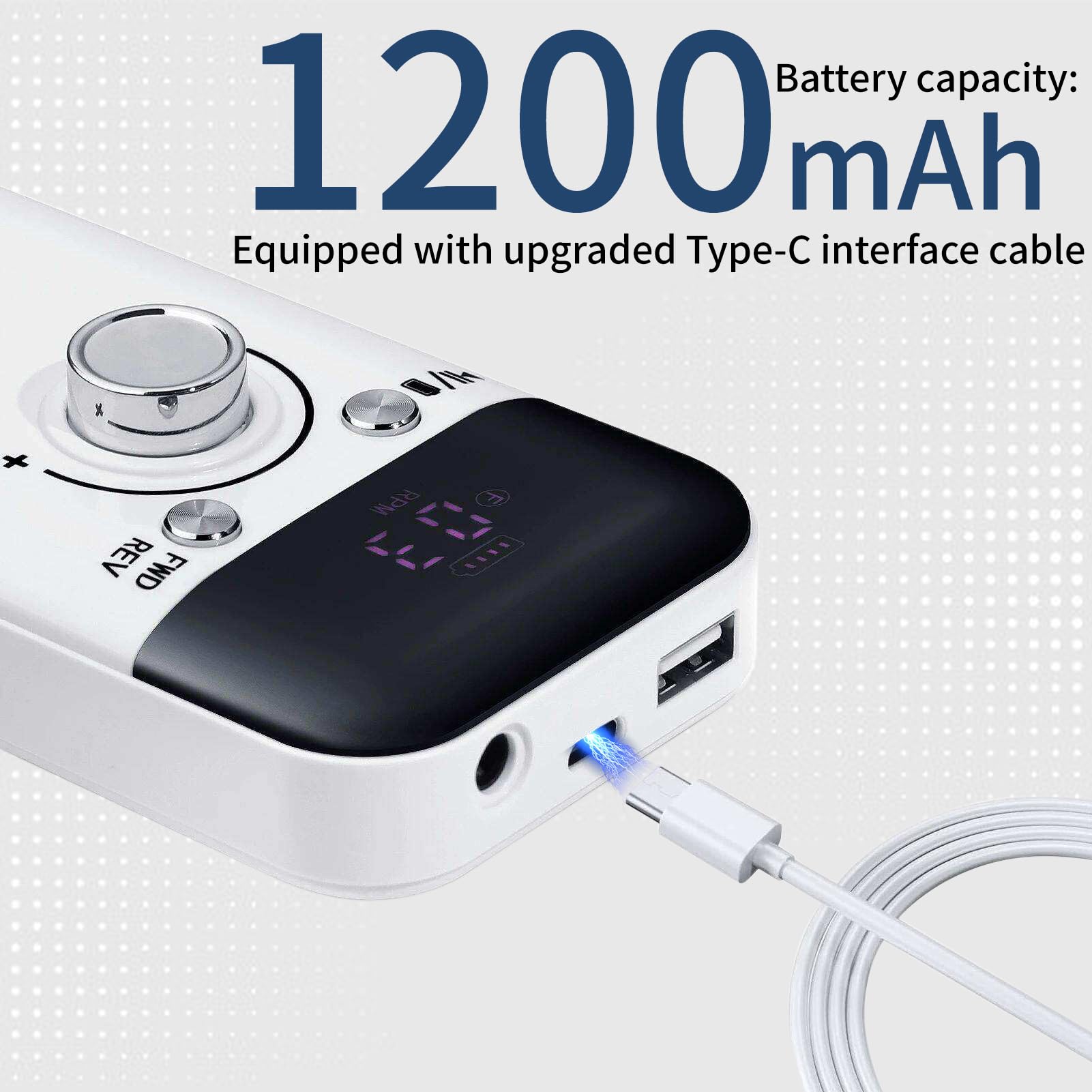 Lima Eléctrica Profesional para Uñas,Torno para Uñas 45000 RPM Alta Potencia, Pantalla LCD, Kit Completo con 6 Brocas, para Acrílicas Gel o Naturales