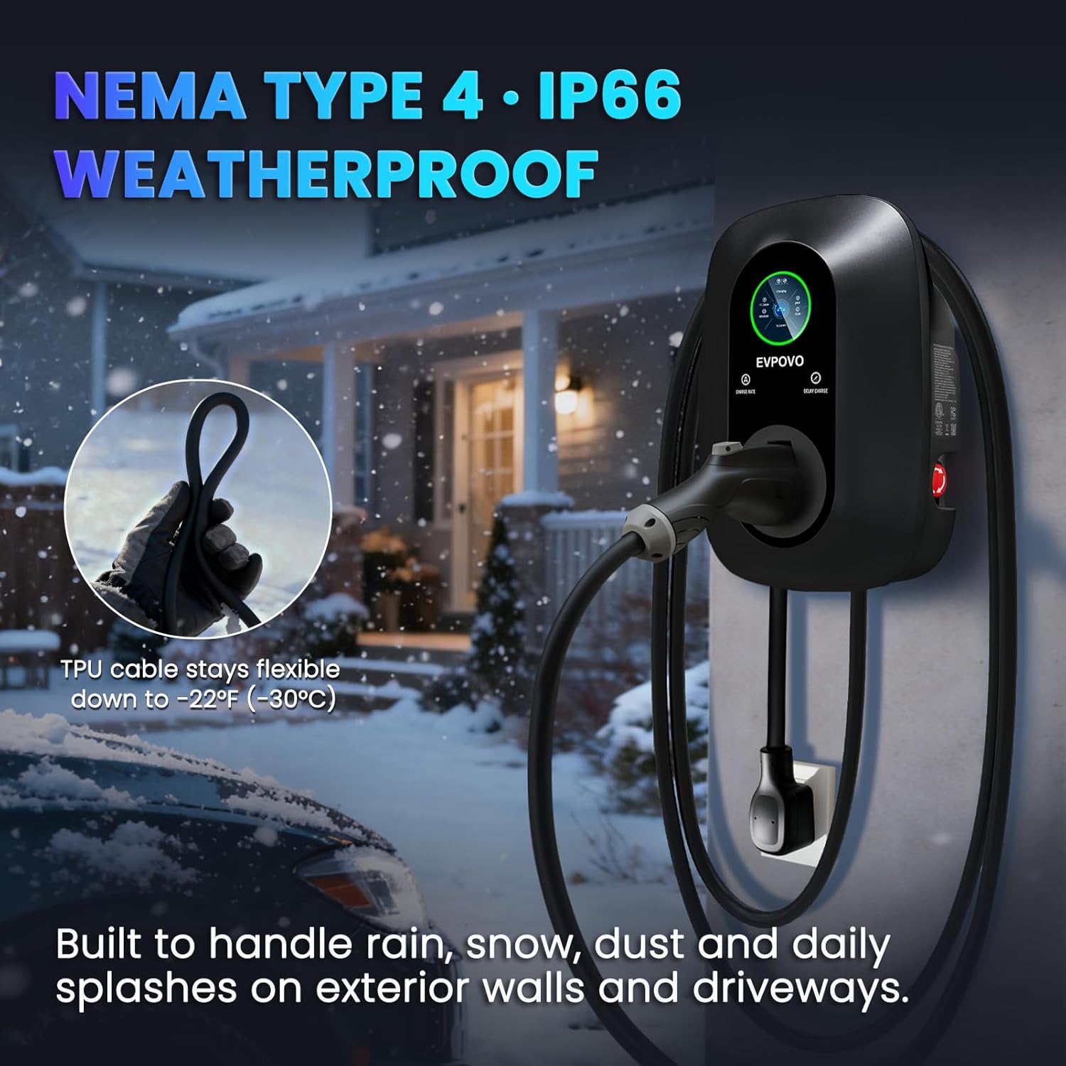 Level 2 EV Charger 40 Amp NEMA 14-50 Plug - J1772 Smart Electric Vehicle Charging Station, NEMA Type 4 Waterproof, 25ft Cable, WiFi App Control, Outdoor Wall Mount EVSE, ETL Certified - Image 5