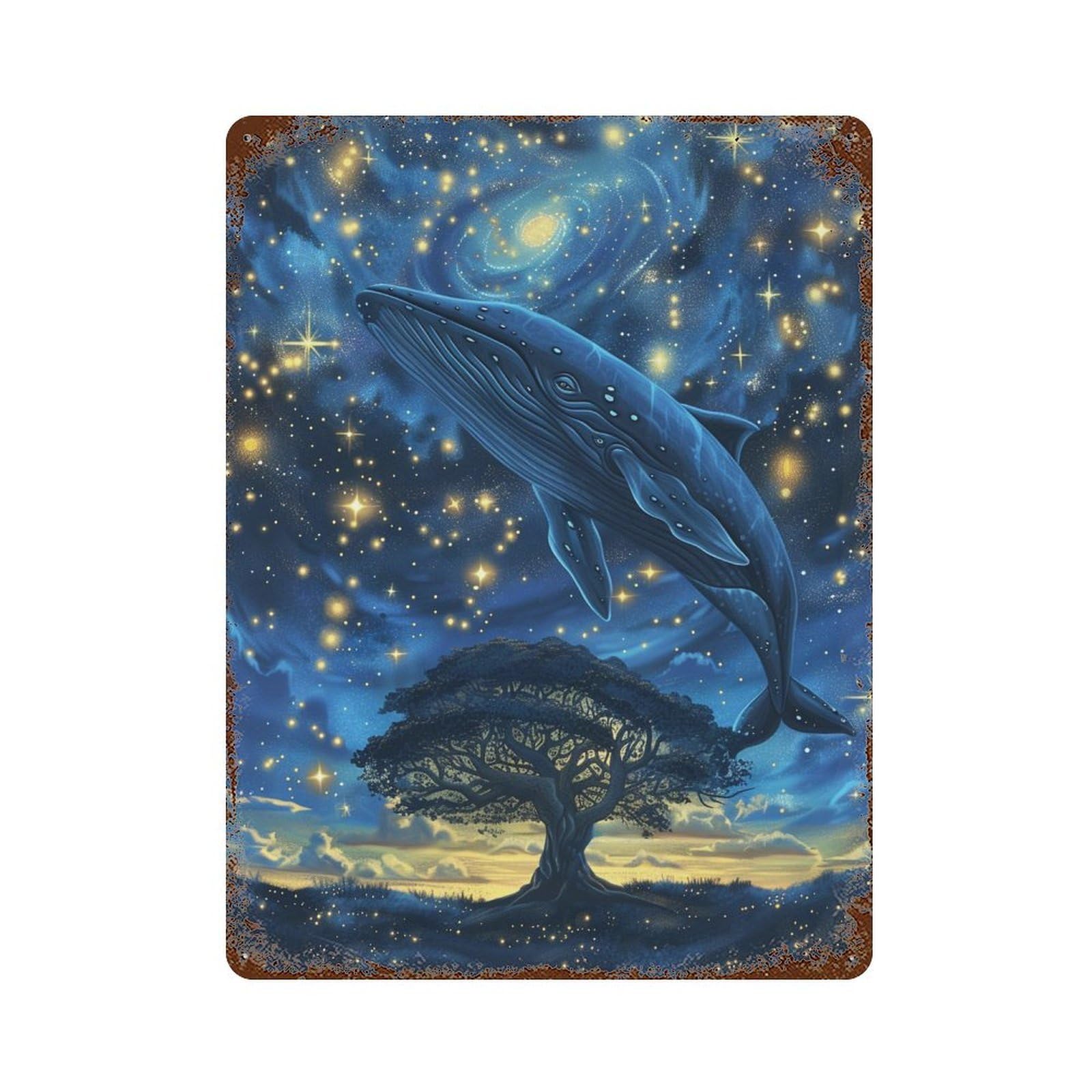 Whale in Starry Sky 15.7"x11.8" Retro Metal Sign, Old School Wall Decor for Office, Studio And Wall Decor